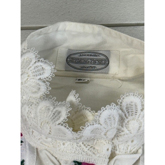 Seidensticker White Floral Embroidered Lace Trim Blouse Top Size 38 Vintage - Picture 5 of 16
